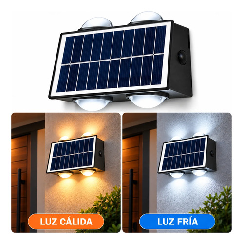 Aplique Solar De Pared 4 Led Bidireccional Jardin Exterior Negro - Imagen 4
