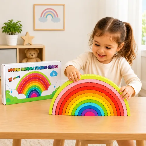 Arcoiris Juguete Apilable Encastre De Madera Infantil Aa1605 - Imagen 2