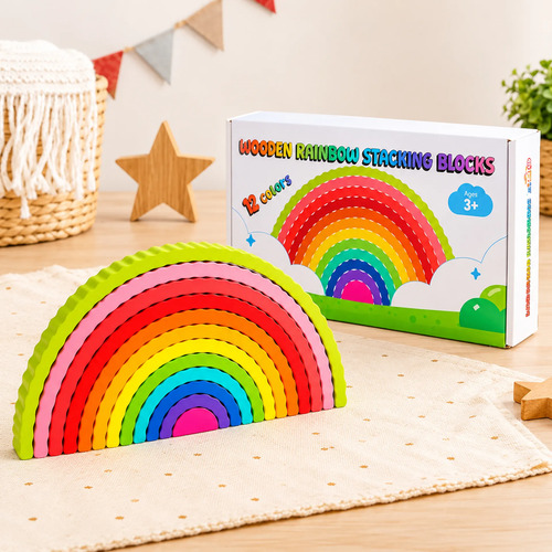 Arcoiris Juguete Apilable Encastre De Madera Infantil Aa1605 - Imagen 6