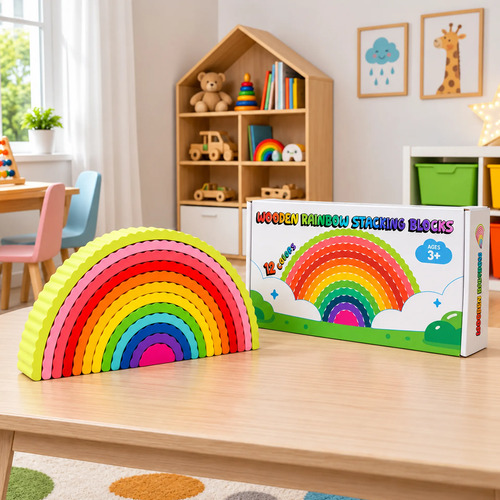 Arcoiris Juguete Apilable Encastre De Madera Infantil Aa1605 - Imagen 4