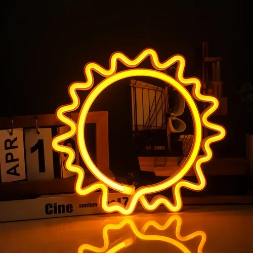 Cartel Forma De Sol Neón Led De Pared Usb Pilas Hogar 50052 - Imagen 2