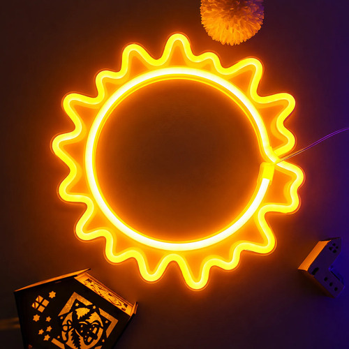Cartel Forma De Sol Neón Led De Pared Usb Pilas Hogar 50052