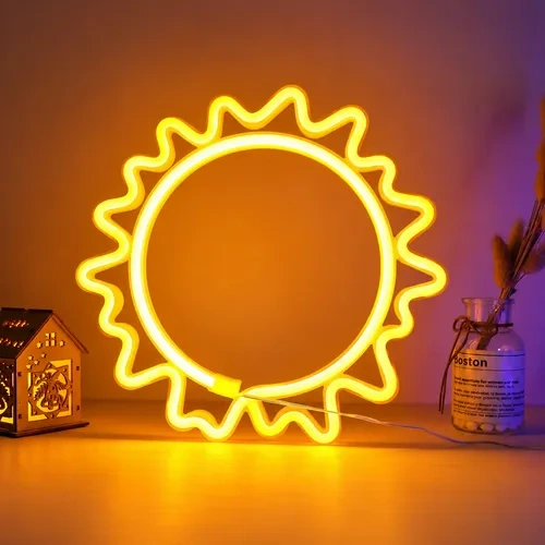 Cartel Forma De Sol Neón Led De Pared Usb Pilas Hogar 50052 - Imagen 8