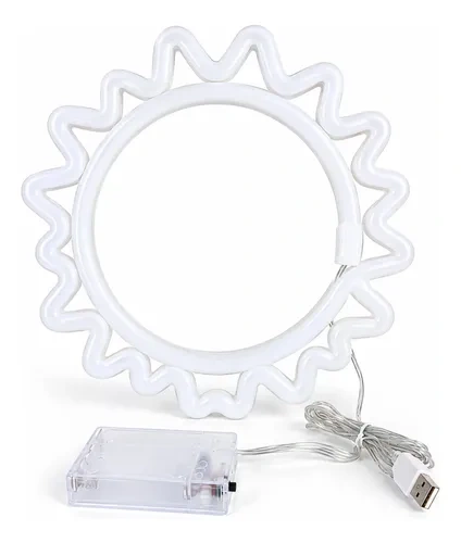 Cartel Forma De Sol Neón Led De Pared Usb Pilas Hogar 50052 - Imagen 6