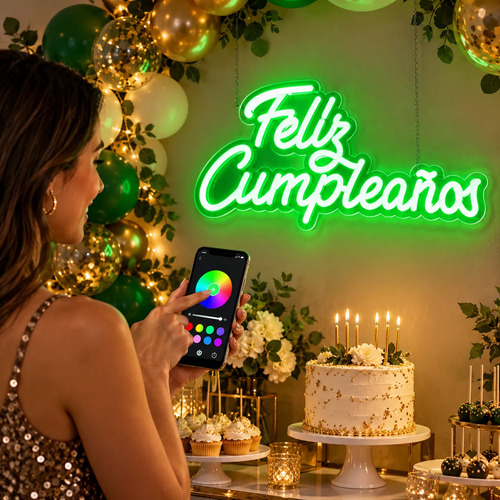 Cartel Luminoso Rgb Feliz Cumpleaños Con Control Remoto App - Imagen 3