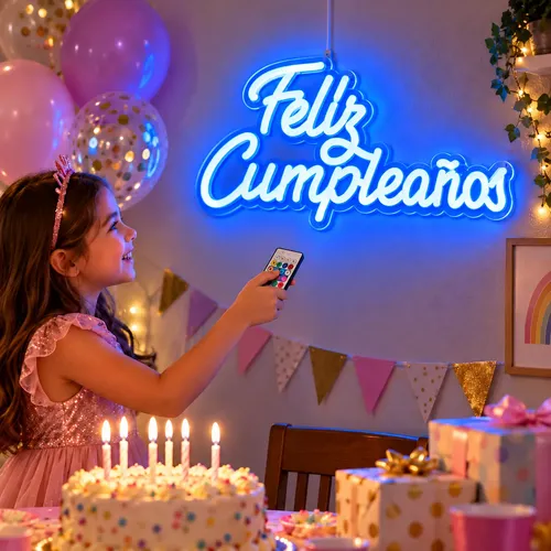 Cartel Luminoso Rgb Feliz Cumpleaños Con Control Remoto App - Imagen 4