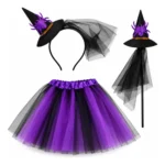 Disfraz bruja infantil Hallowen tutu varita y vincha