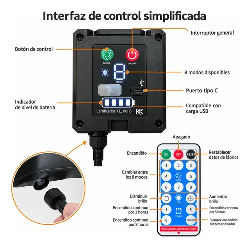 Guirnalda Led Con Panel Solar 30 Foquitos 15 Metros Gsl - Imagen 7