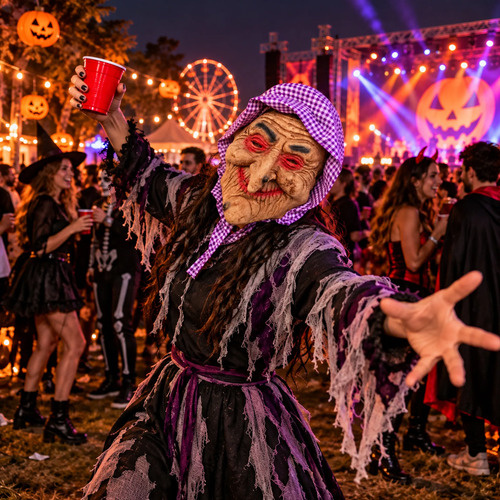 Máscara de látex bruja con pañuelo fiesta Halloween Yj0145 - Imagen 4