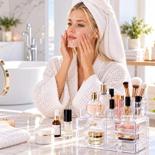 Organizador acrílico de maquillaje con compartimentos 27176 transparente - Imagen 4