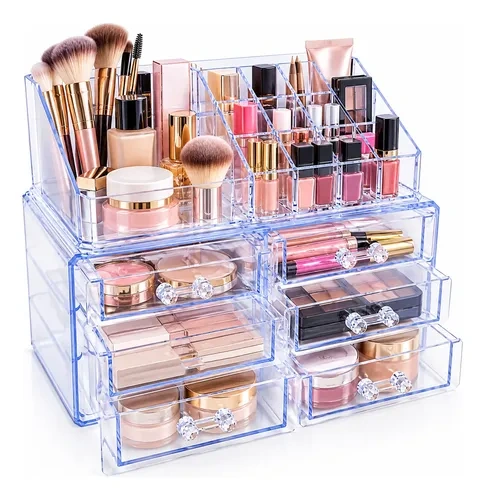 Organizador acrílico de maquillaje con compartimentos 27176 transparente