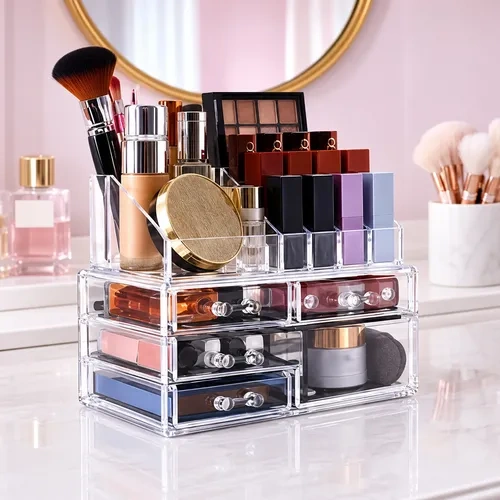 Organizador acrílico de maquillaje con compartimentos 27176 transparente - Imagen 3