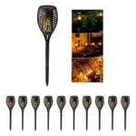 Pack X10 Antorcha Solar Led Efecto Fuego Exterior Jardín F56 Negro