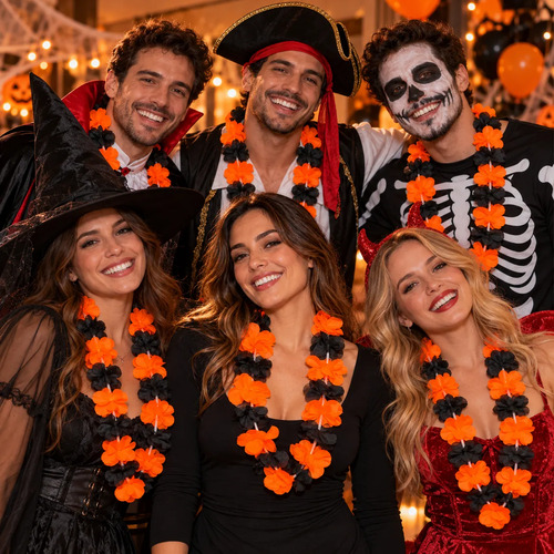 Pack X12 Collares Halloween Hawaianos Naranja Y Negro Yj0942 - Imagen 3