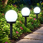 Lámparas estacas X3 esferas luz LED solares 10 cm