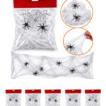 Pack X5 Telaraña Blanca Halloween Cotillón + 2 Arañas 01-01