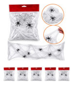 Pack X5 Telaraña Blanca Halloween Cotillón + 2 Arañas 01-01