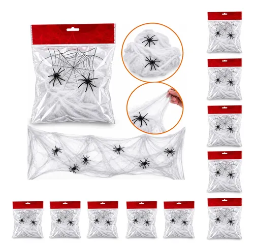 Pack x10 Telaraña Blanca Halloween Cotillon + 2 Arañas 01-01 - Imagen 1