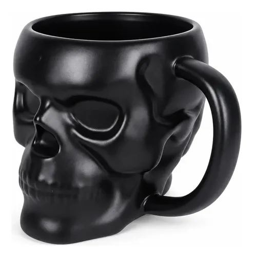 Taza Calavera Negra Mate 3d Jarro 450ml Ceramica Aa2720 Negro Calavera - Imagen 2