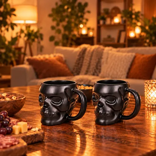 Taza Calavera Negra Mate 3d Jarro 450ml Ceramica Aa2720 Negro Calavera - Imagen 5