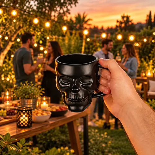 Taza Calavera Negra Mate 3d Jarro 450ml Ceramica Aa2720 Negro Calavera - Imagen 6