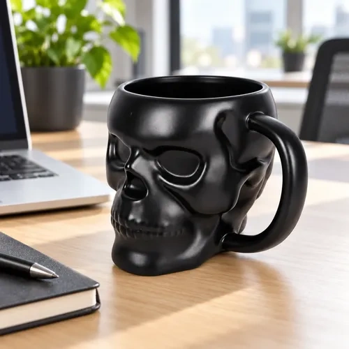 Taza Calavera Negra Mate 3d Jarro 450ml Ceramica Aa2720 Negro Calavera - Imagen 1