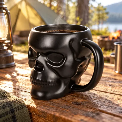 Taza Calavera Negra Mate 3d Jarro 450ml Ceramica Aa2720 Negro Calavera - Imagen 4
