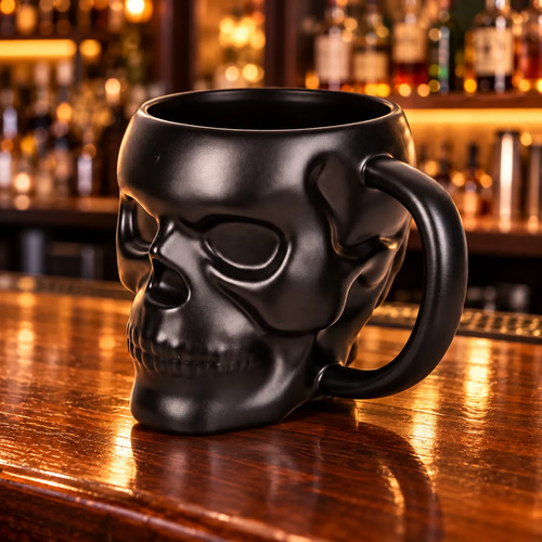 Taza Calavera Negra Mate 3d Jarro 450ml Ceramica Aa2720 Negro Calavera - Imagen 3