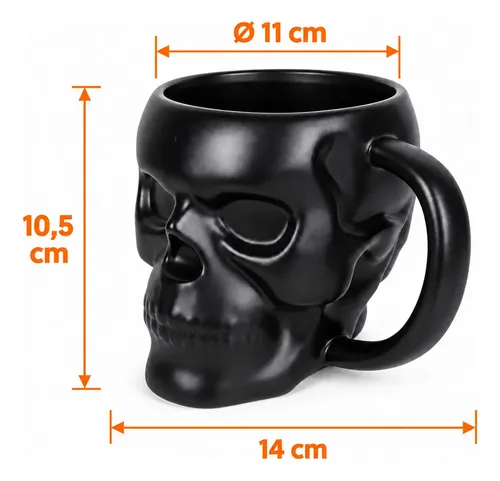 Taza Calavera Negra Mate 3d Jarro 450ml Ceramica Aa2720 Negro Calavera - Imagen 7